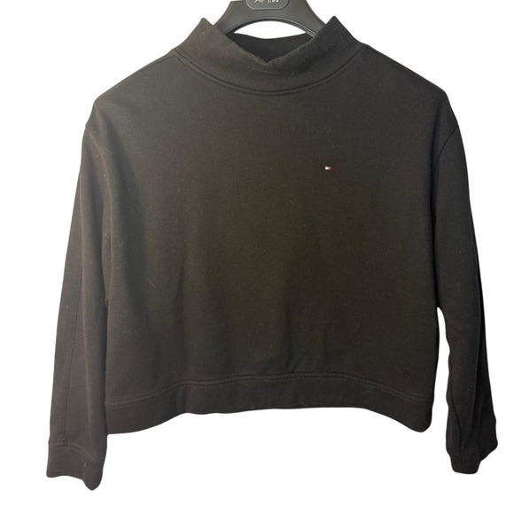 Tommy Hilfiger Tops - Vintage Y2K Preppy Tommy Hilfiger Black Mock Neck Cropped Sweatshirt WMNS S